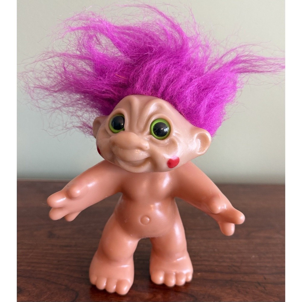 Vintage Troll Dam 1984 Pink Hair Red Cheeks Green Eyes 6.5"‎
